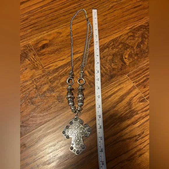 Silver Cross Pendant Fashion Necklace - Picture 9 of 9